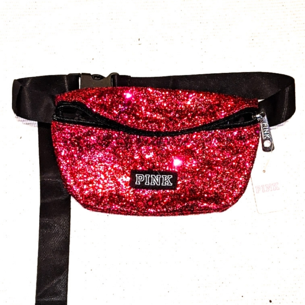 LAST One! VS PINK Women's Fanny Pack Barbie Hot Pink Glitter - Picture 1 of 2